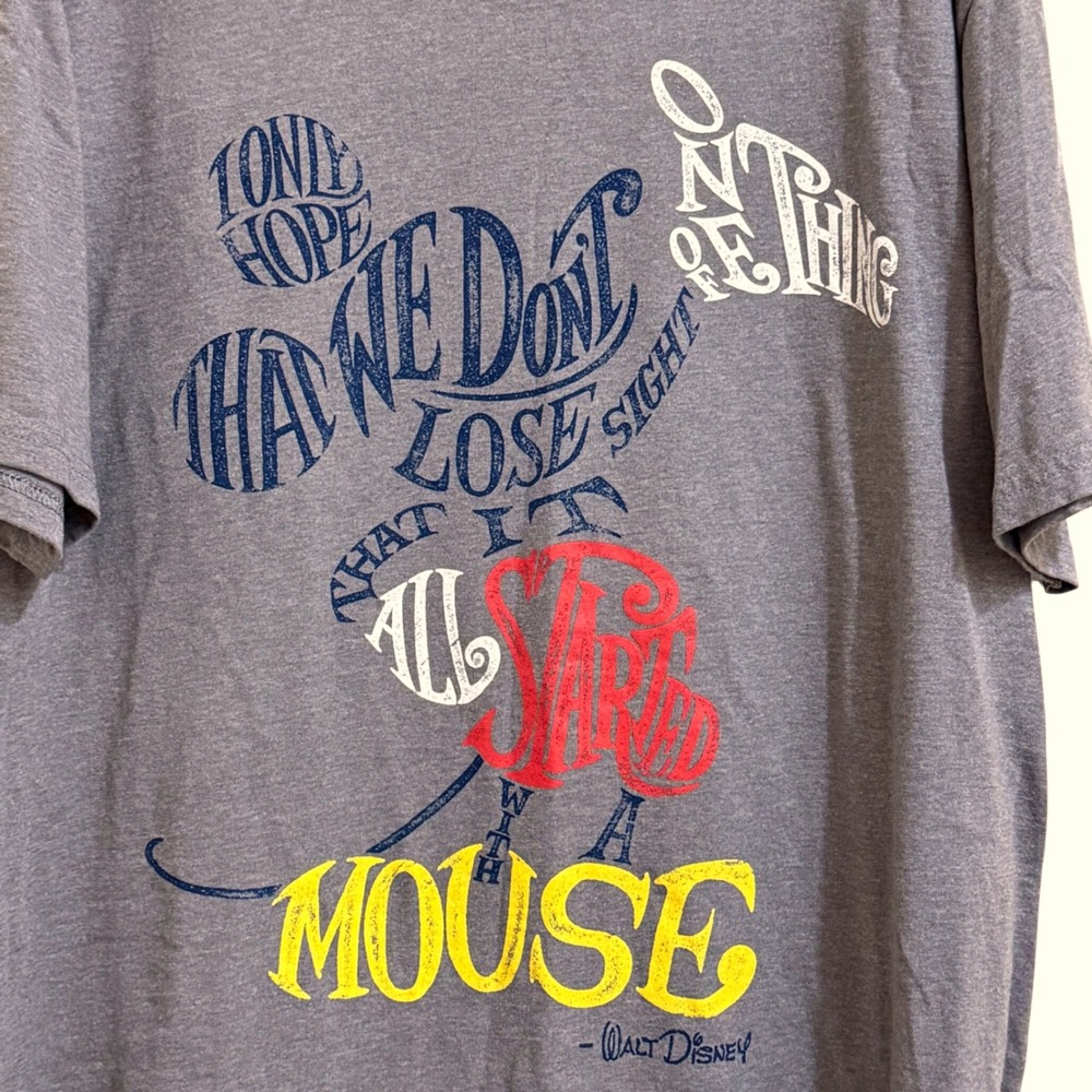 Disney Store Mickey Mouse Quote Men's 2XL Graphic Tee Shirt Gray Short Sleeve - Picture 7 of 9